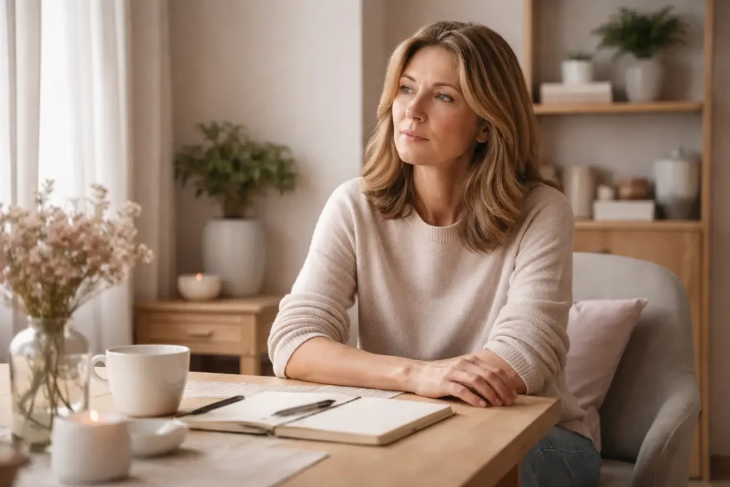 woman experiencing boredom eating behavior without hunger in a calm home environment