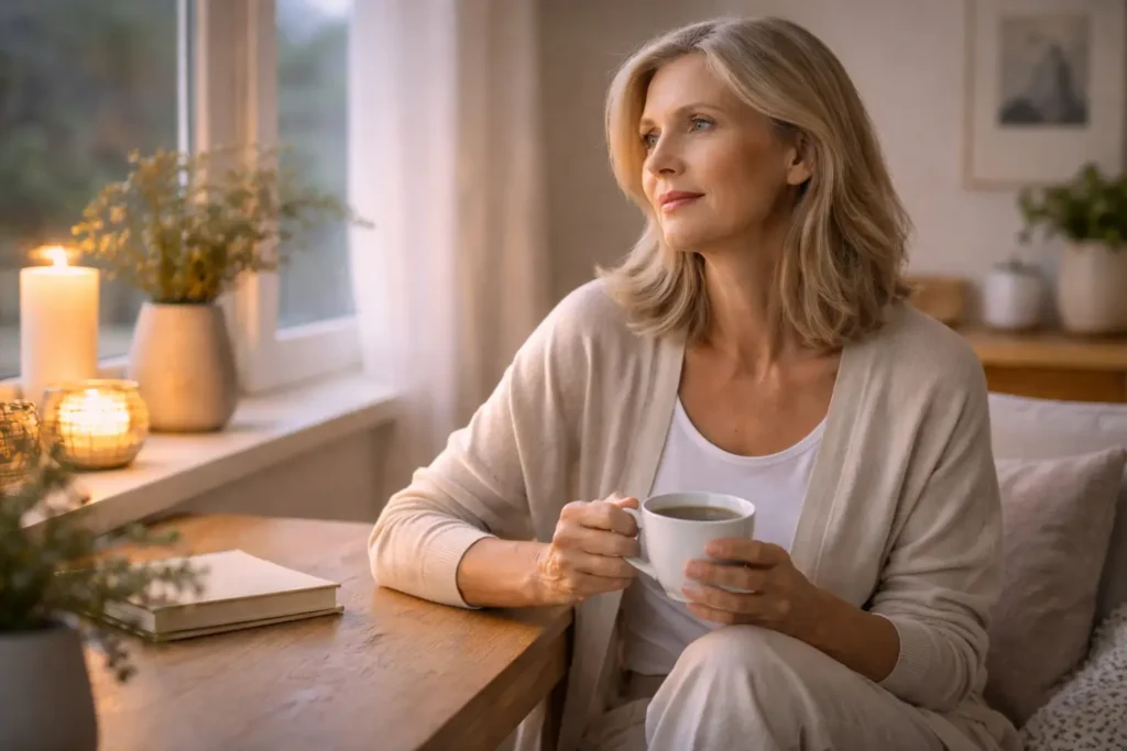 emotional-eating-at-night-evening-reflection-woman-tea