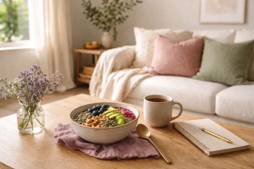 woman reflecting before eating illustrating emotional eating vs physical hunger awareness